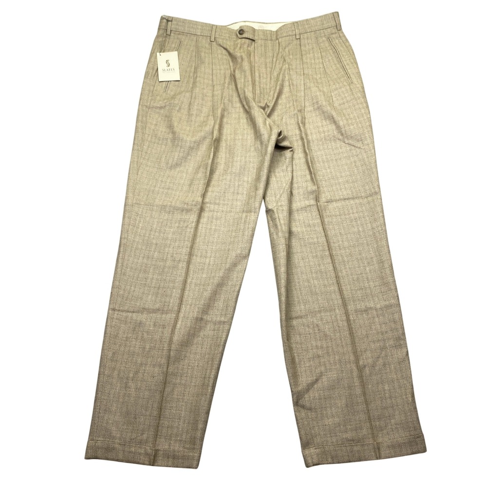 Slates Levi Strauss Mens Sz 40 Pleated Dress Pants Tan Wool Blend‎ NWT Preppy